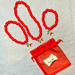 3-pc red bead choker, anklet, and bracelet set with charm. Teen/Young Adult